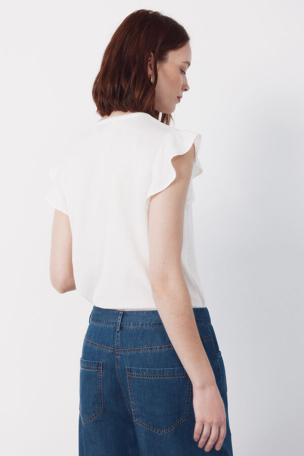 Cortefiel Flounced sleeve t-shirt White