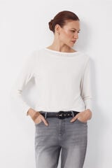 Cortefiel Lace boat neckline -shirt Ivory