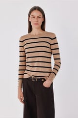 Cortefiel Striped fine knit jumper Nude