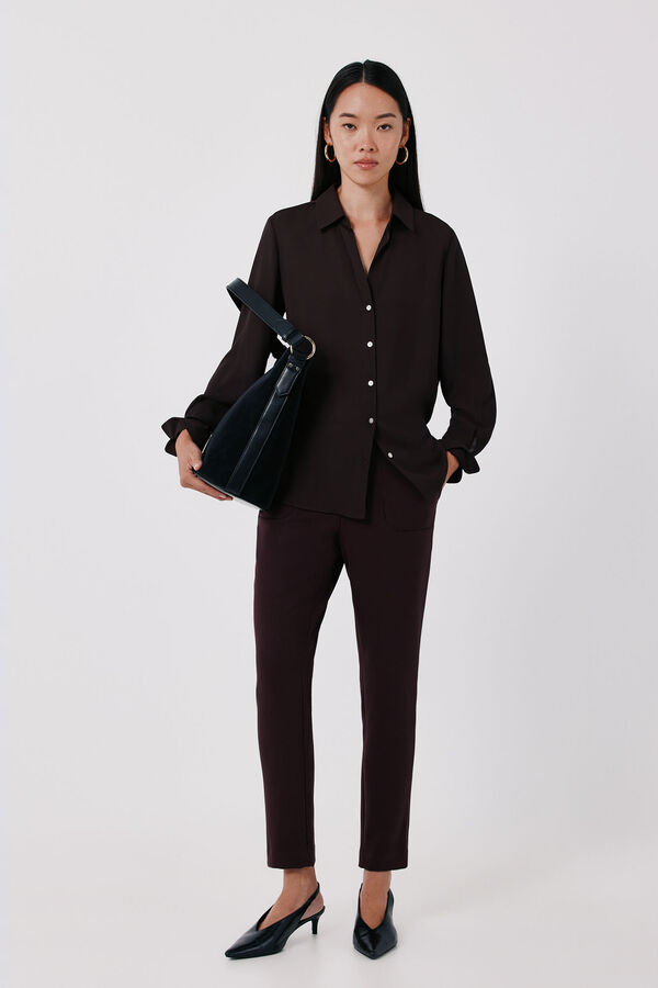 Cortefiel Crepe fluid shirt Dark brown