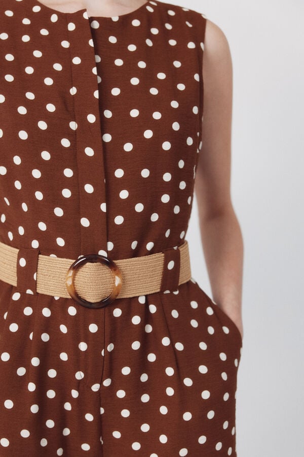 Cortefiel Belted jumpsuit Printed beige