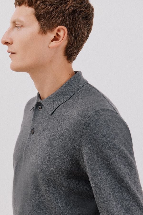 Cortefiel Cotton cashmere polo shirt neck jersey Grey