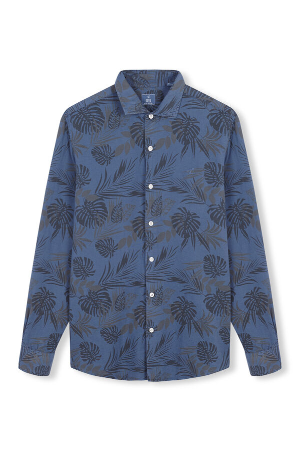 Cortefiel Camisa algodón lino manga larga Azul oscuro