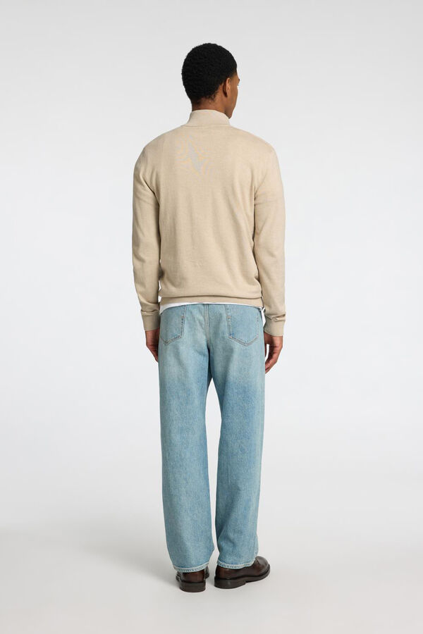 Selected Knitted pullover with half zip 100% cotton Beige