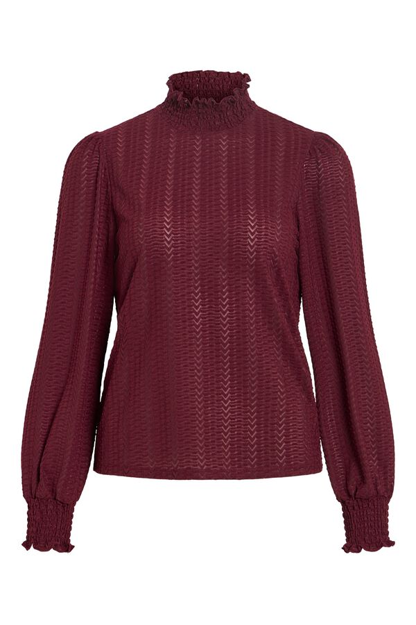 Vila High neck textured blouse Maroon