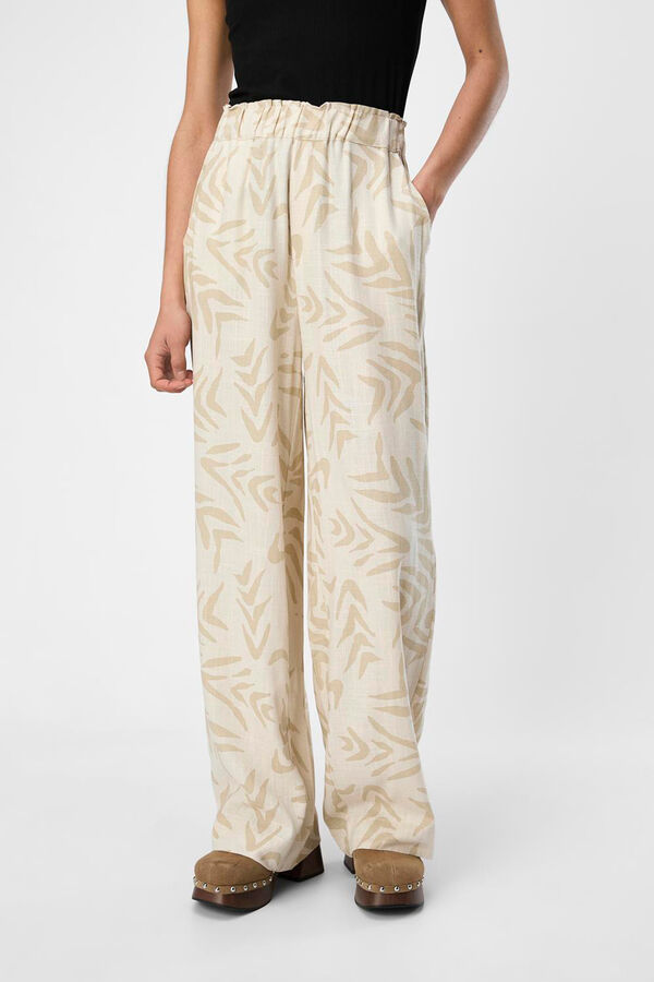 Cortefiel Printed linen trousers Grey