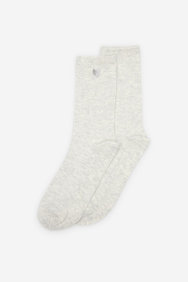Cortefiel Lurex heart long socks Grey