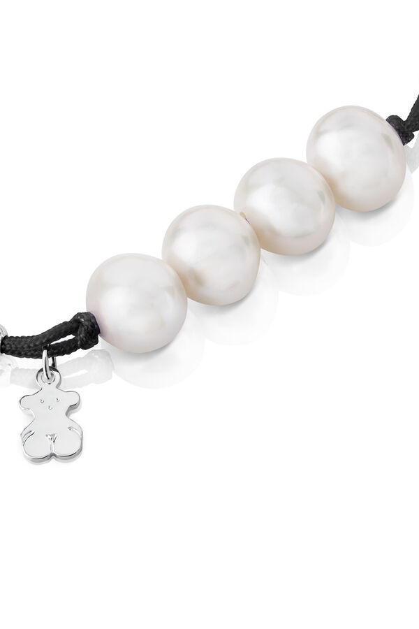 Cortefiel Cord, silver and cultured pearl bracelet Grey