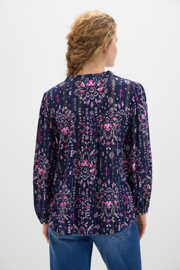 Cortefiel Flowing lurex blouse Printed blue