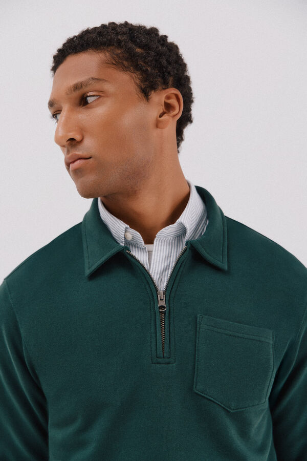 Cortefiel Polo shirt neck sweatshirt  Dark green
