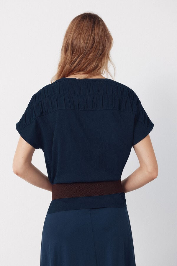 Cortefiel Ruched yoke t-shirt Navy