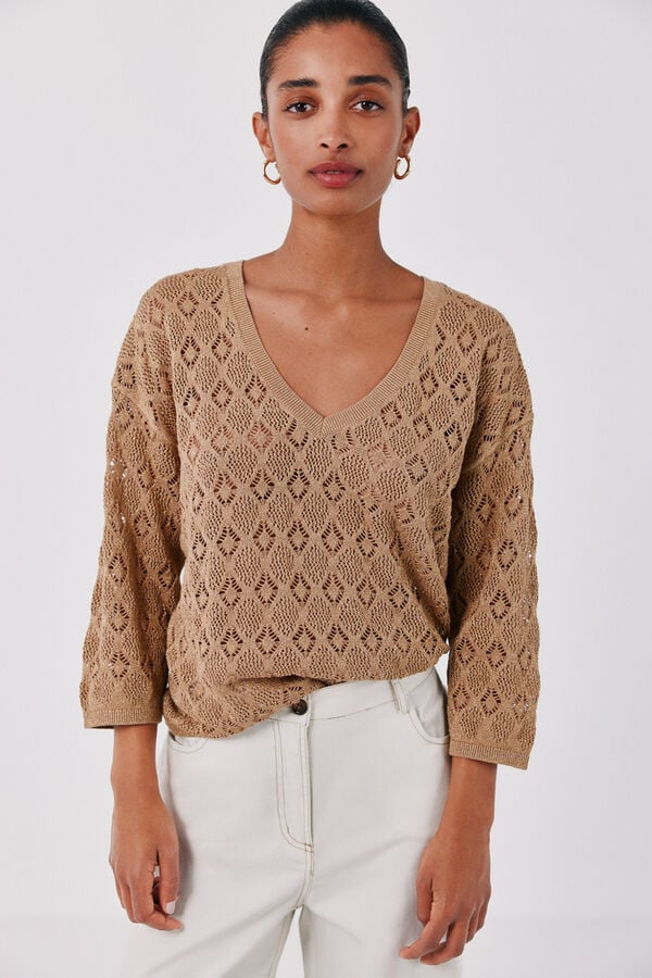 Cortefiel Lurex openwork jumper Beige
