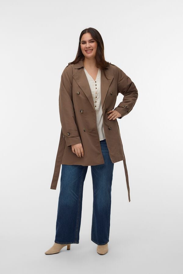 Vero Moda Curve Gabardina cl&aacute;ssica midi tamanhos grandes Castanho