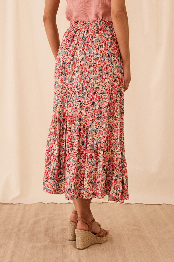 Cortefiel Taylor Floral print midi Skirt Coral