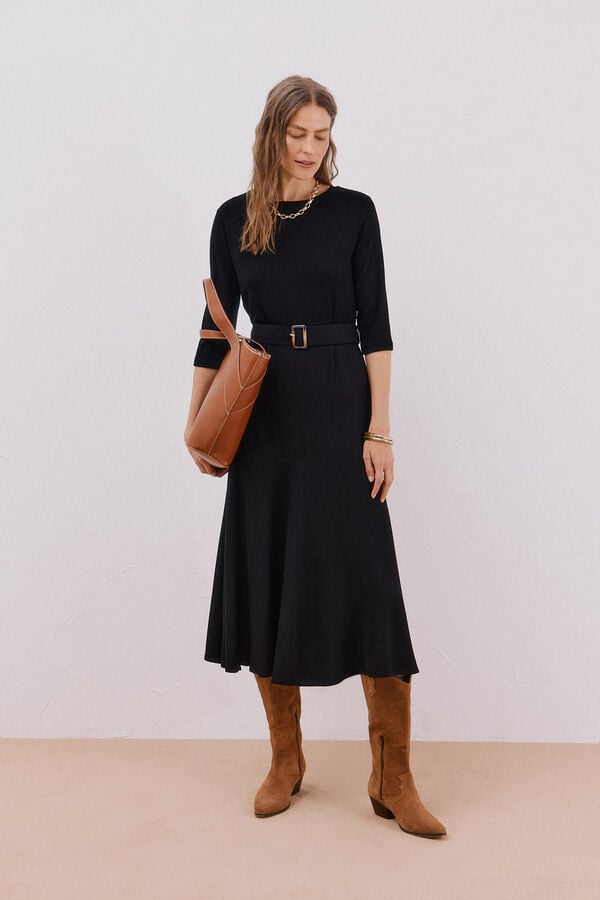 Cortefiel Combined dress with belt Black