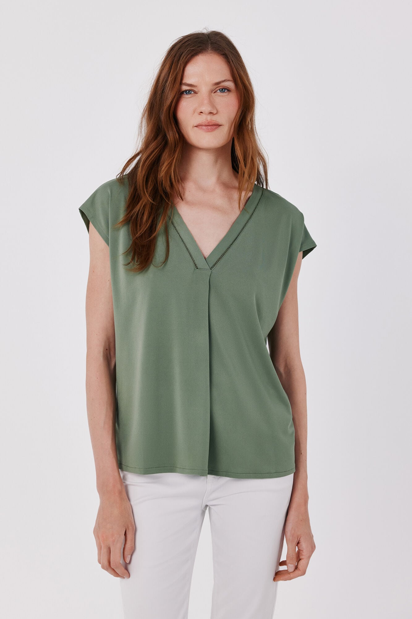 Cortefiel V-neck T-shirt with lace detail
