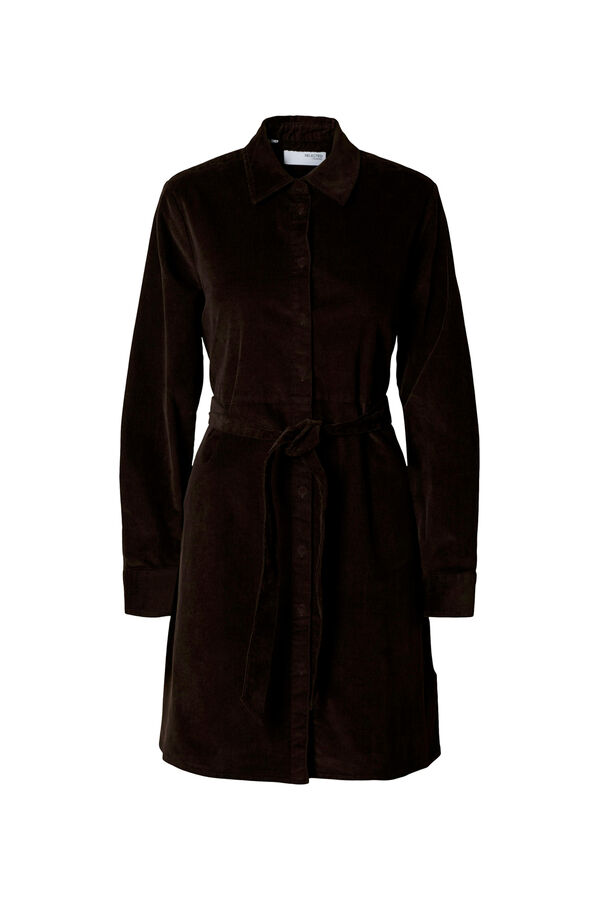 Selected Vestido de veludo cotelê de algodão orgânico Castanho