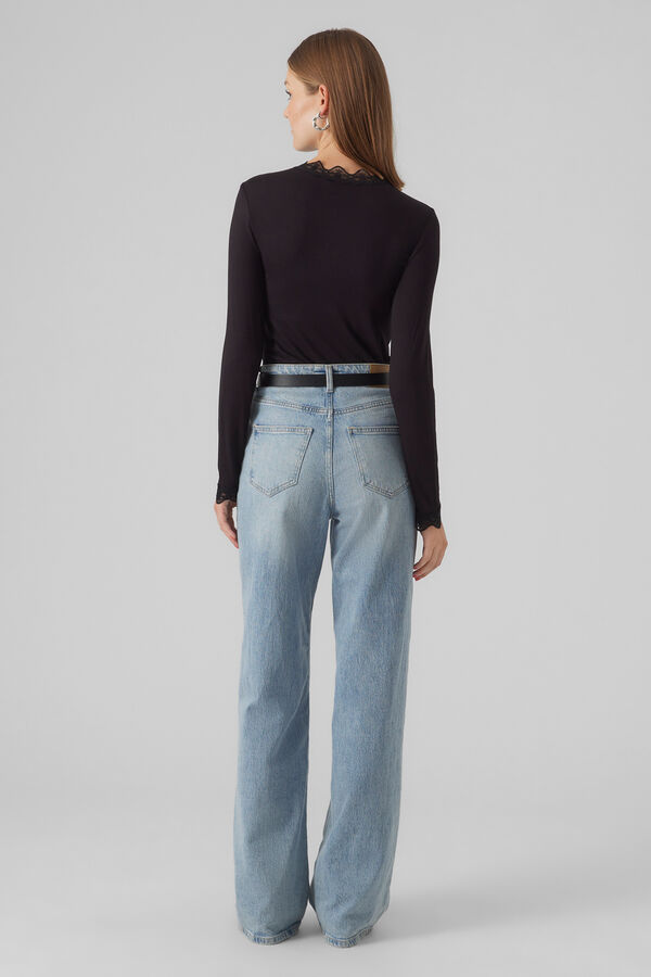 Vero Moda Top de manga comprida com detalhes em renda Preto