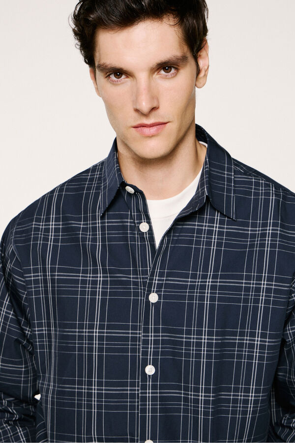 Selected Camisa xadrez de popelina  Azul