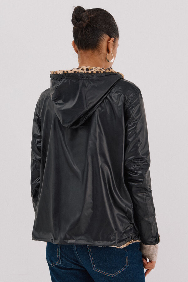 Cortefiel Blusão curto reversível efeito pelo Preto