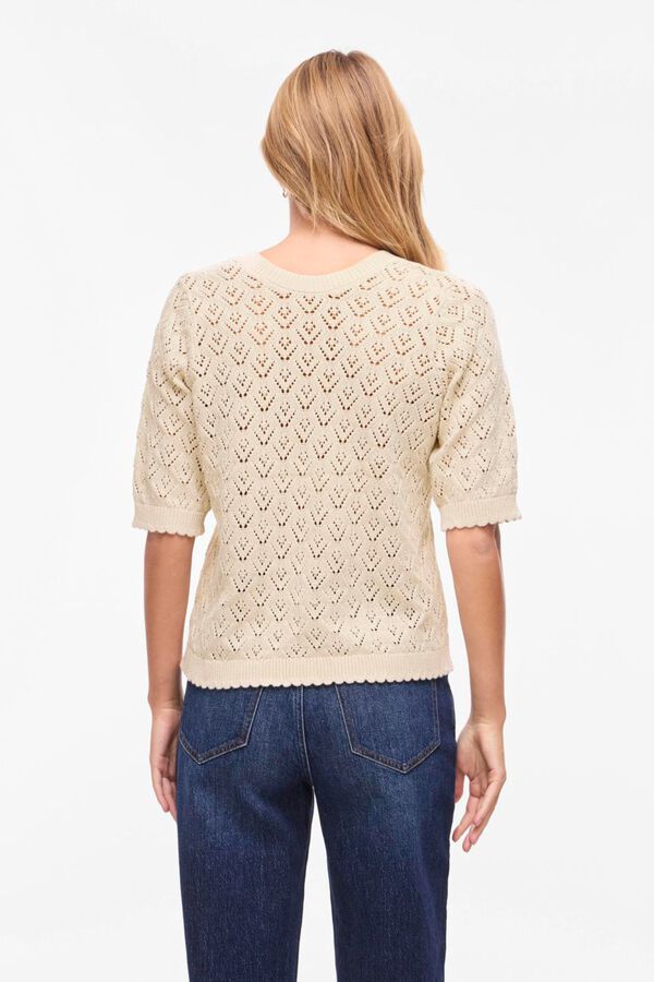 Vila Cotton openwork knit top Beige
