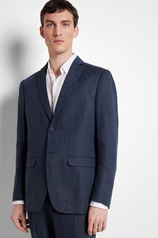 Cortefiel Regular-fit 100% linen suit jacket Navy