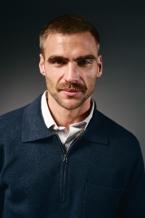 OOTO Camisola gola polo com fecho-éclair e bolso Azul