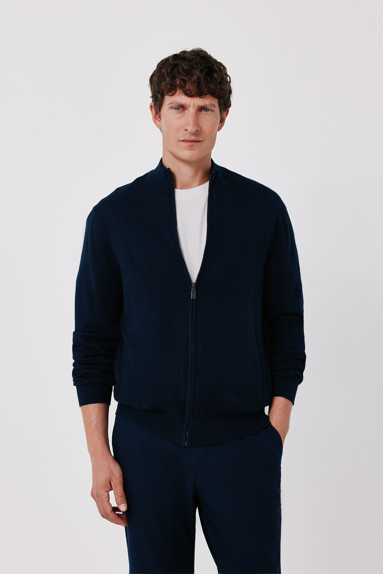 Cortefiel Cotton cashmere knit zip fastening cardigan