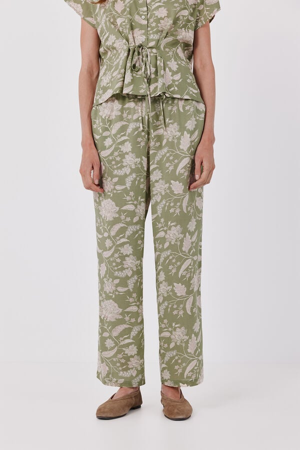 Cortefiel Pantal&oacute;n fluido estampado Estampado verde