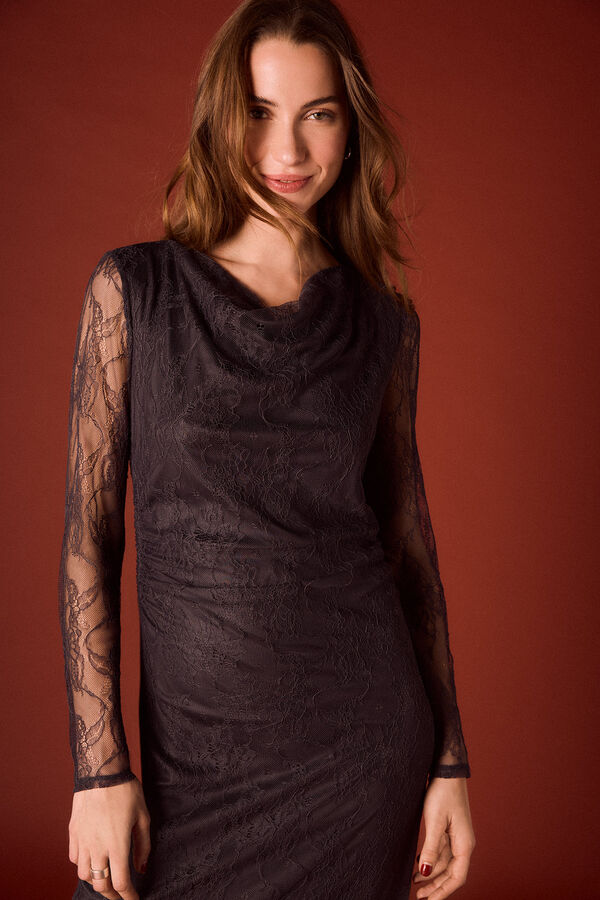 Slowlove Vestido longo de renda Cinzento