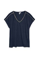 Vero Moda Curve T-shirt b&aacute;sica com gola em bico tamanho grande Azul