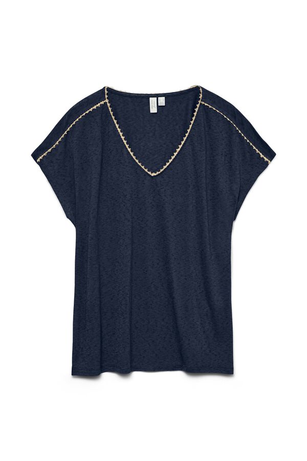 Vero Moda Curve T-shirt b&aacute;sica com gola em bico tamanho grande Azul