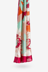 Cortefiel Graphic Floral Print Satin Scarf Pink