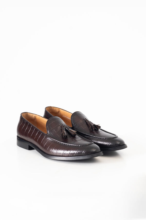 PuroEGO Printed leather tassel loafer Brown
