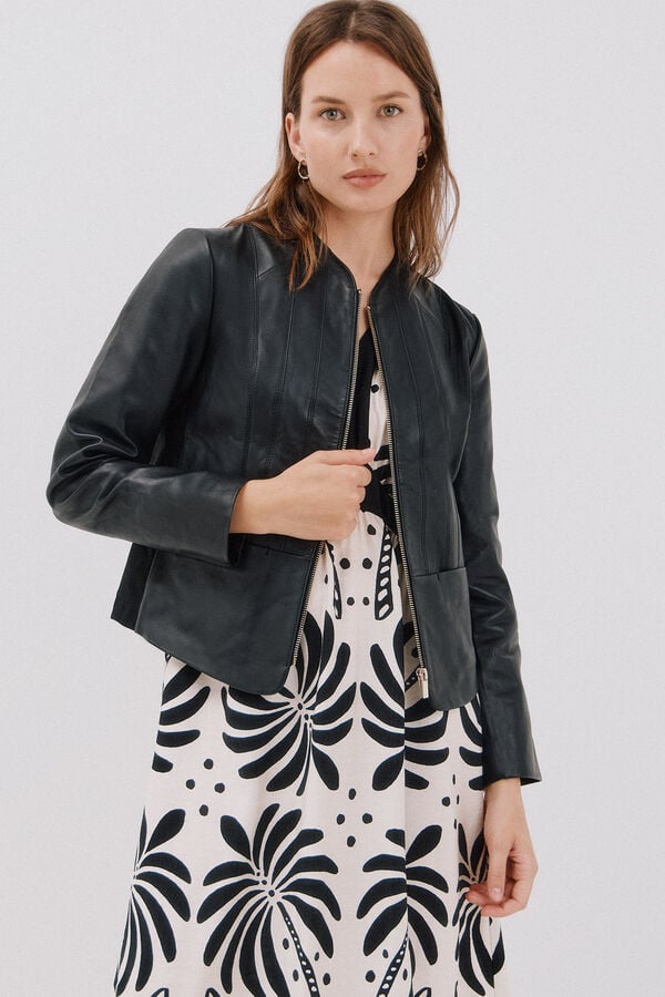 Cortefiel Leather biker jacket Black