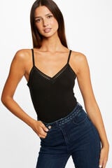 Morgan Top de al&ccedil;as finas com faixas de renda Preto