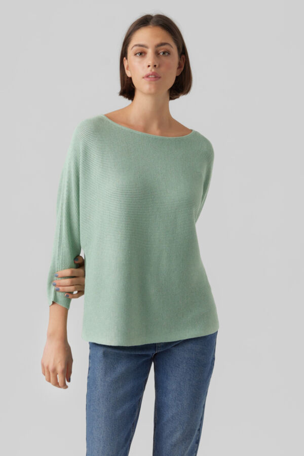 Vero Moda Top de malha manga 3/4 gola barco Verde
