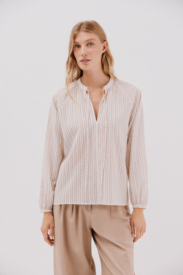 Cortefiel striped cord blouse Ivory