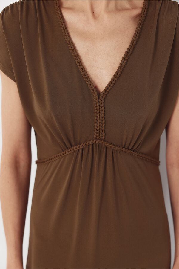 Cortefiel Braided print dress Kaki