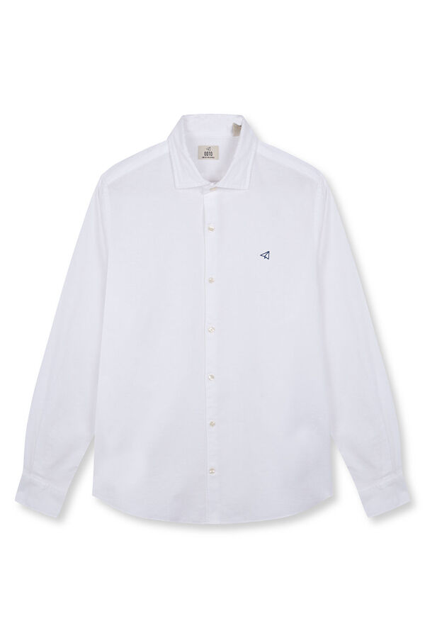 OOTO Camisa manga comprida em algod&atilde;o e linho Branco