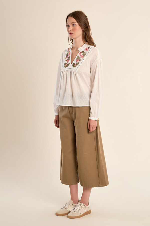 Molly Bracken Blusa de manga comprida com flores bordadas Branco