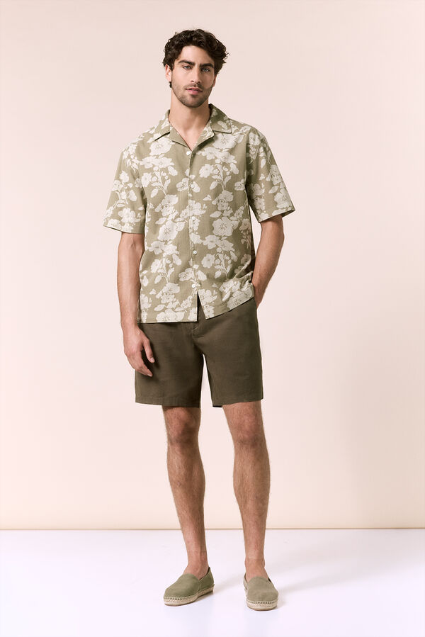 OOTO Linen drawstring Bermuda shorts Kaki
