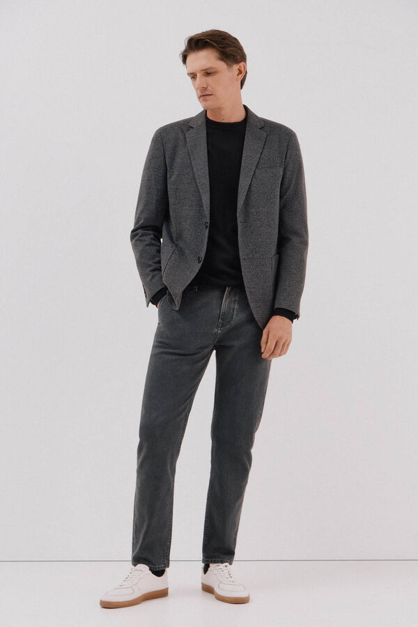 Cortefiel Houndstooth jersey-knit blazer Dark grey