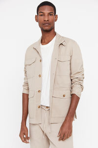 Cortefiel Cotton linen safari jacket Beige