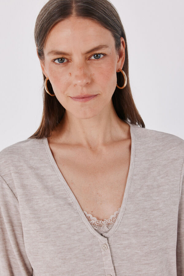Cortefiel Lace detail double cardigan Nude