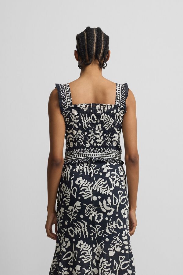 Silbon Saia fluida com folhos estampada Azul