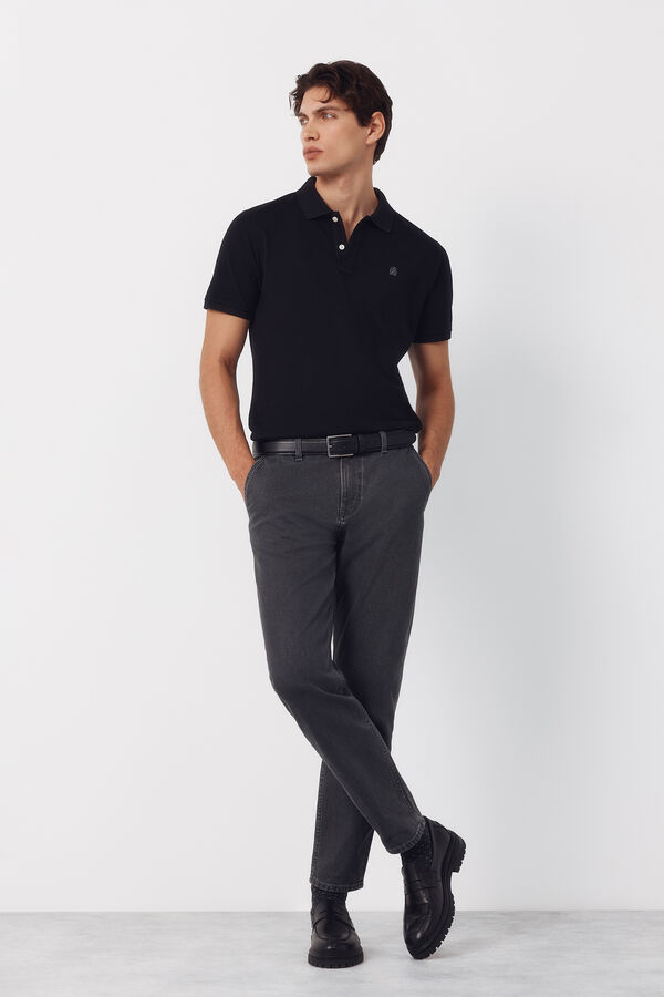 Cortefiel Piqu&eacute; basic slim polo shirt Black