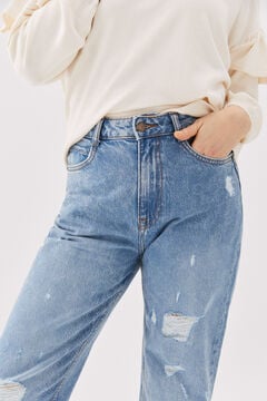 Cortefiel Straight cropped ripped jeans Blue jeans