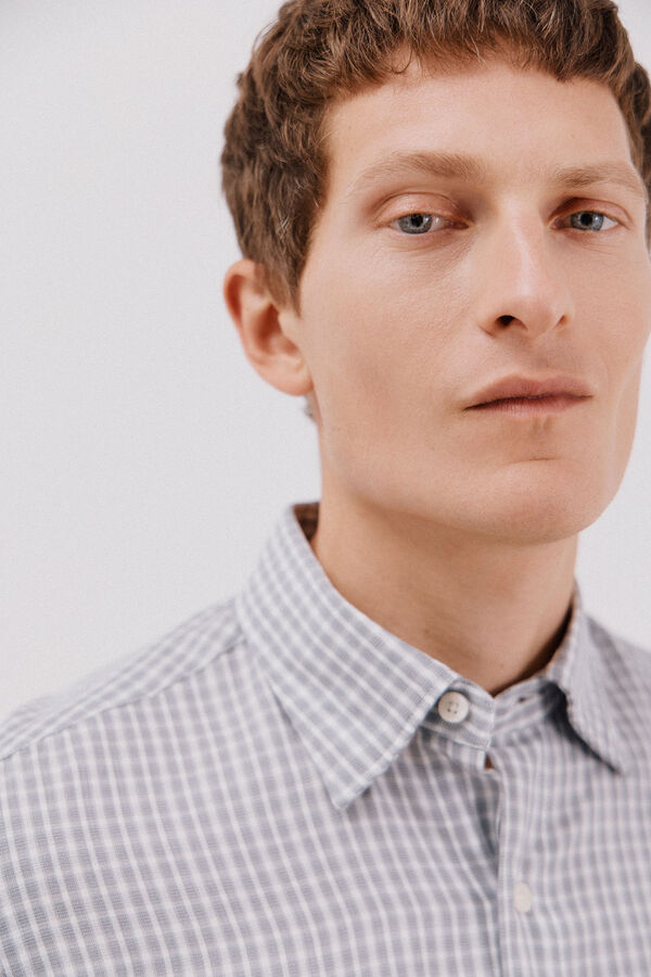Cortefiel Tencel cotton plaid shirt Grey