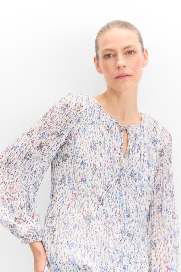 Cortefiel Printed pleated blouse Printed white